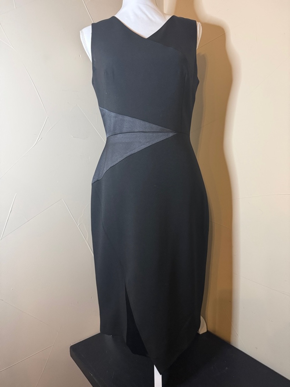White House Black Market Classic Black Sleeveless Sheath Dress with Waist Panel